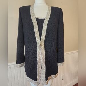Black St. John Evening Cardigan, Tank And Belt with Swarovski Crystal Detail